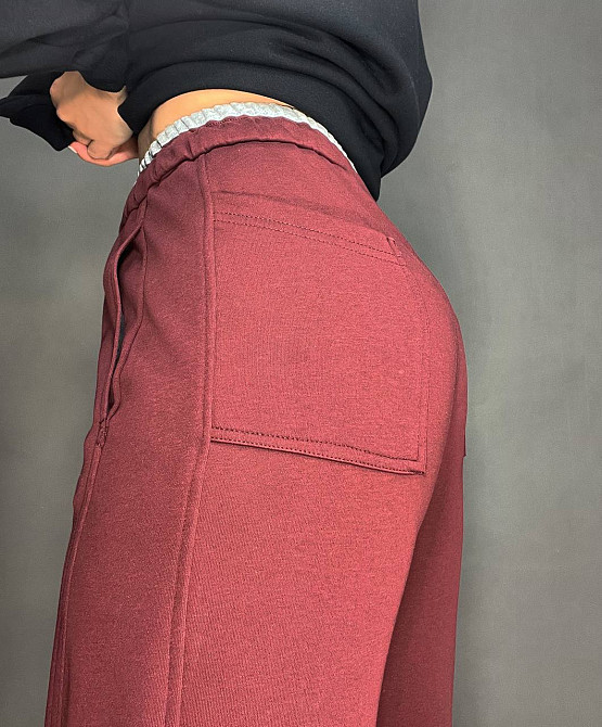Штаны женские A-N 25061 спортивные широкие Baggy с карманами и шнурком трикотажные бордовые, бордовый, M Киев - изображение 8