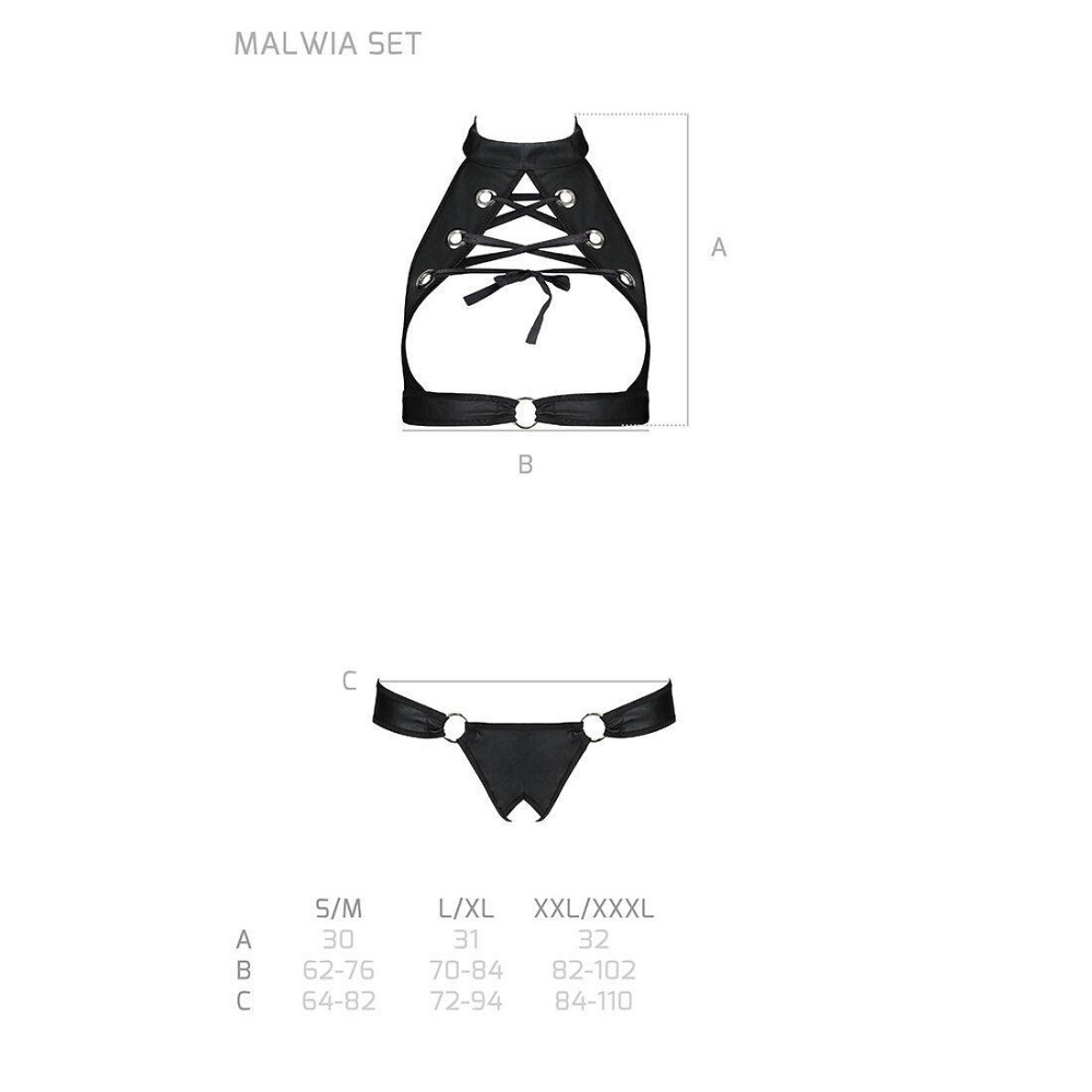 Комплект відкритий топ та трусики з екошкіри з люверсами Passion MALWIA SET OpenBra XXL/XXXL, black Sex Aura Київ - фото 5