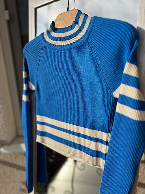 Свитер гольф женский MIX RAY 6728 полоса кроп-топ короткий, синий, one size Киев - изображение 9