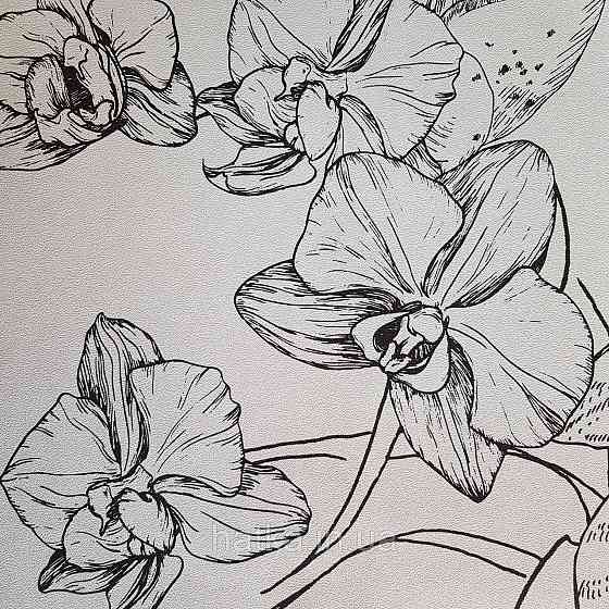 Шпалери вінілові на флізелін Marburg New Spirit панно 2.12х2.7 м квіти листя великі чорні на білому Київ