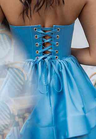 Женское праздничное элегантное мини-платье с корсетным верхом, ткань: атлас Голубой, 42 Одесса