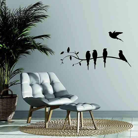 Декоративное настенное Панно «Птички на ветке», Декор на стену 70*23 см, Черный Киев