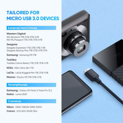 Дата кабель USB-C 3.1 to Micro USB 3.0 1.0m 3A US312 black Ugreen (20103) Винница - изображение 2