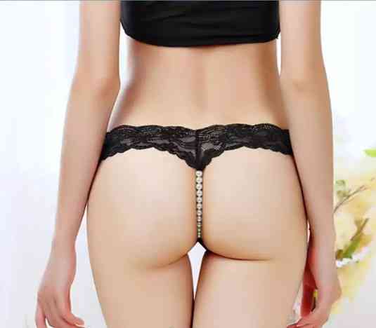 Еротичні трусики з перлами універсальний чорний Київ