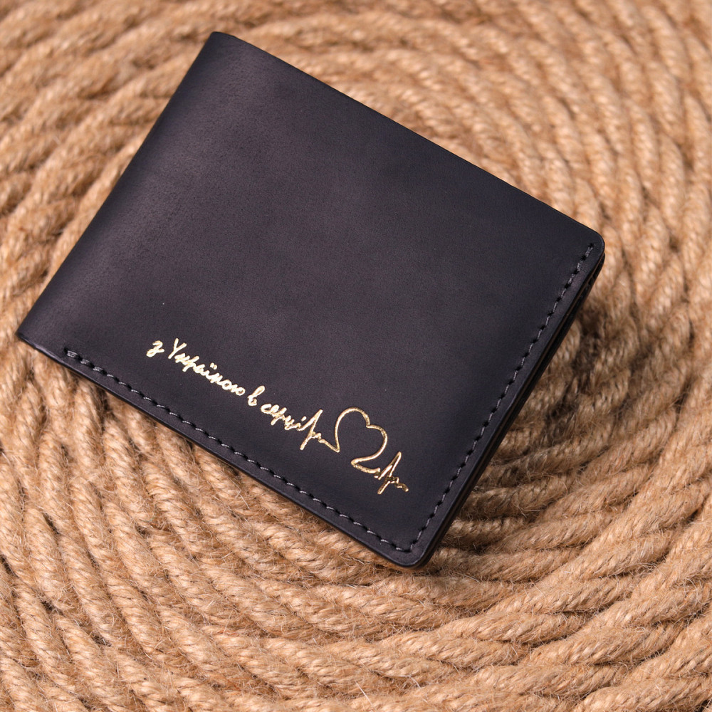 Матове шкіряне портмоне у дві складення Чорний (GRANDE PELLE) Київ - фото 2