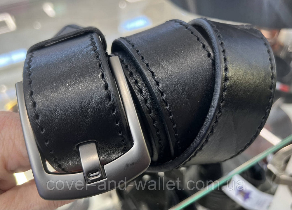 Широкий мужской джинсовый ремень из натуральной кожи черного цвета 40 мм PS Leather Киев - изображение 3