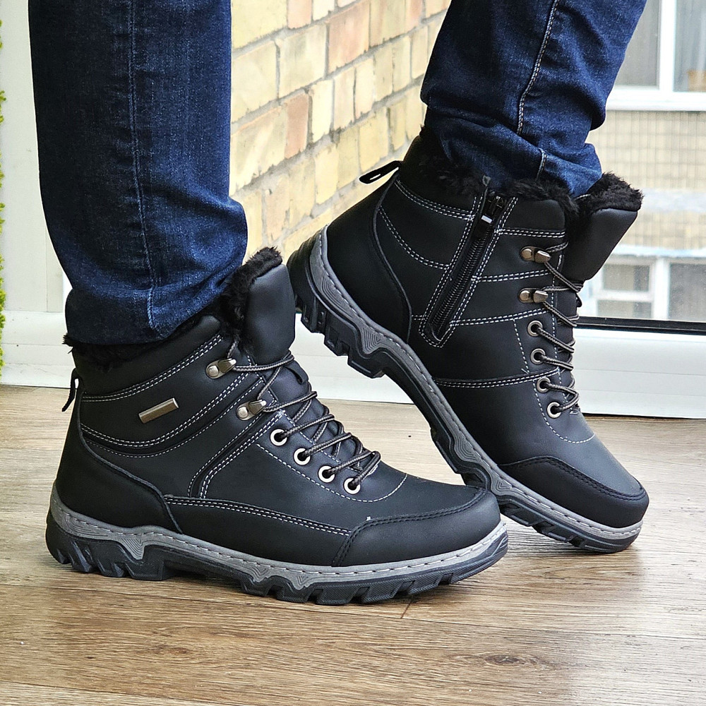 Черевики Зимові Чоловічі Кросівки на хутрі Чорні Зима Хух (розміри: 40,41,42,43,44,45) Відео Огляд — 502 Дніпро - фото 6