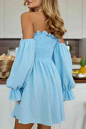 Жіноча стильна муслінова легка сукня з рукавами воланів 100% Блакитна, 48/52 Одеса