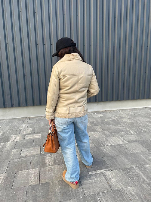 Стильная женская дублёнка Бежевый L Харьков - изображение 4