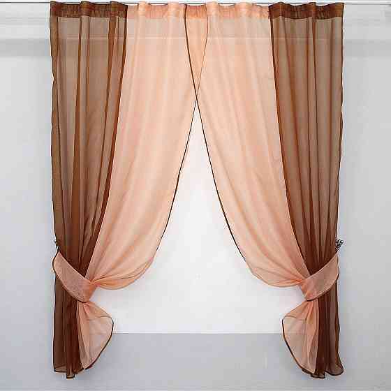 Кухонные шторы VR-Textil № 017к комбинированные с подвязками коричневый с персиковым 265х170 см (50-776) Киев