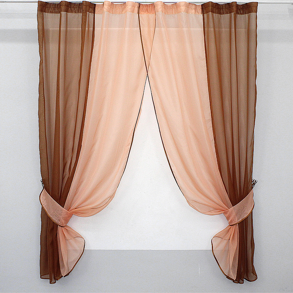 Кухонные шторы VR-Textil № 017к комбинированные с подвязками коричневый с персиковым 265х170 см (50-776) Киев - изображение 1