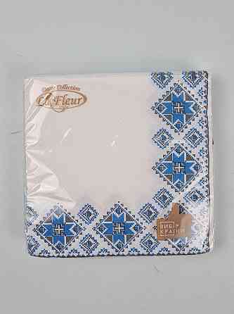 Бумажная двухслойная салфетка (ЗЗхЗЗ, 16шт)  La Fleur Вышиванка голубая (1 пачка) Харьков