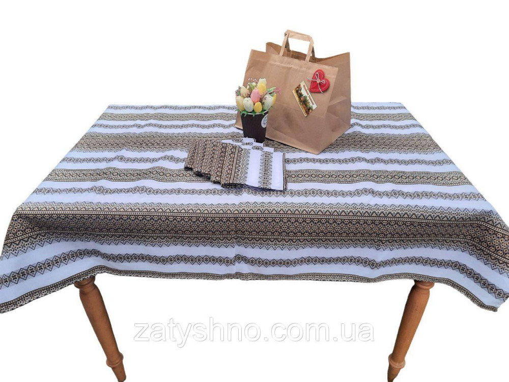 Кавовий комплект скатертина з серветками машинна вишивка 120*140 Київ - фото 6