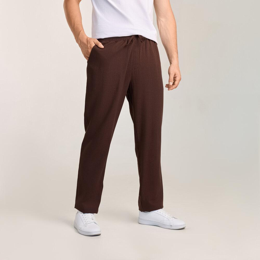 Мужские льняные брюки свободного кроя шоколадные Pobedov Chill Киев - изображение 8