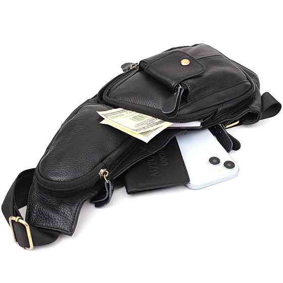 Чоловіча сумка з великою кількістю кишень із натуральної шкіри Чорний (Vintage) Київ