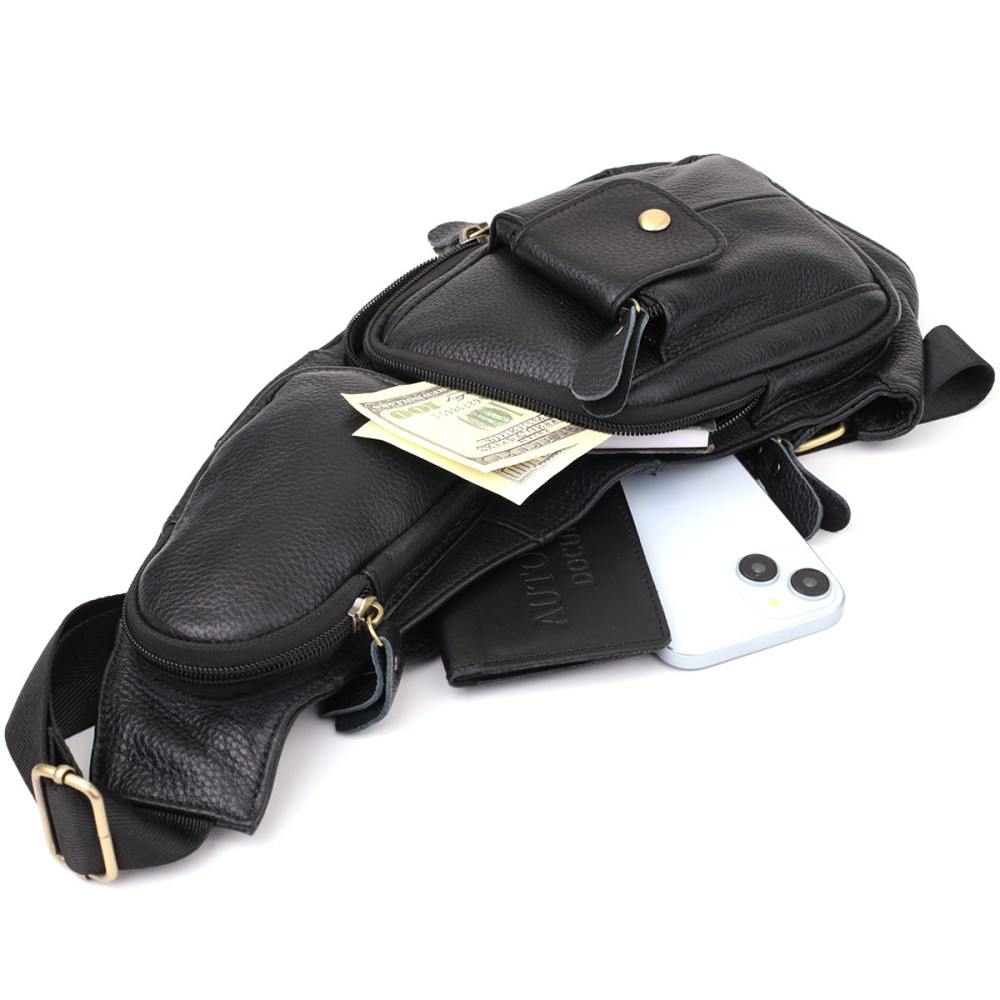 Чоловіча сумка з великою кількістю кишень із натуральної шкіри Чорний (Vintage) Київ - фото 1