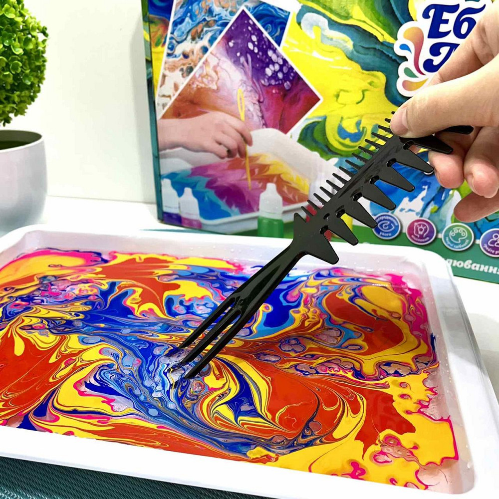 Набір для творчості Ебру 4FUN Game Club 12 пігментів 10 аркушів акварельного паперу інструменти (87752) Чернигов - изображение 7