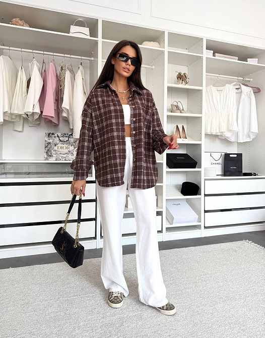 Утепленная женская рубашка в клетку оверсайз крой кашемир фланель Одесса - изображение 8