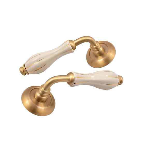 Ручка на розетті Fimet 148-231C F02 Lady мат латунь/порцеляна/слонова кістка золота смужка R ф/з Київ