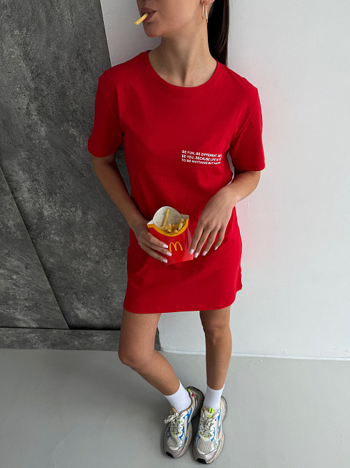 Футболка туніка жіноча футболка сукня плаття бавовна COSY Be Happy червона Одеса - фото 6