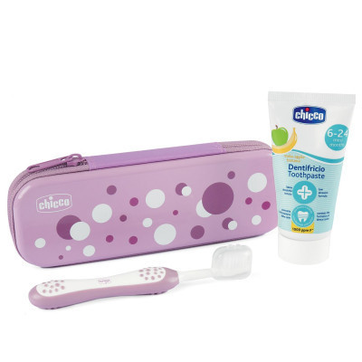 Дорожный набор Chicco зубная щетка и зубная паста, 6-24 мес Розовый (12098.10) Винница - изображение 1