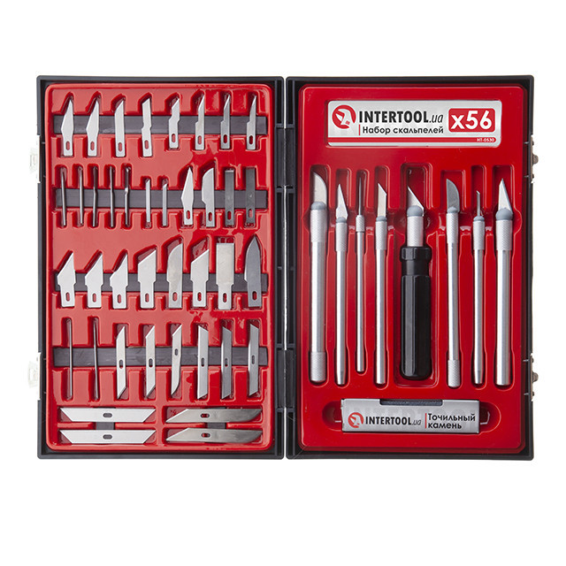 Набір скальпелів, 56 од., в пластиковому футлярі INTERTOOL HT-0530 Київ - фото 2