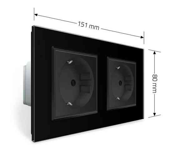 LIVOLO Подвійна електрична розетка з заземленням LIVOLO, чорна, скляна матова рамка, шторки, 25 Коломия