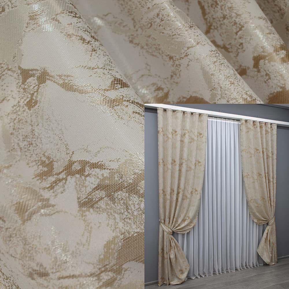 Комплект готовых штор VR-Textil Жаккард Мрамор Al3 № 1595ш Айвори с бежевым 145х270 см 2 шт (33-0459) Киев - изображение 1