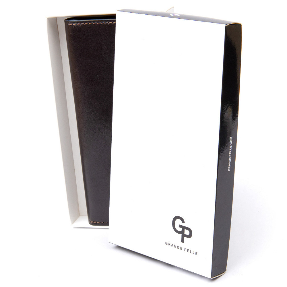 Кожаное глянцевое портмоне GRANDE PELLE 11469 Темно-коричневый Киев - изображение 7