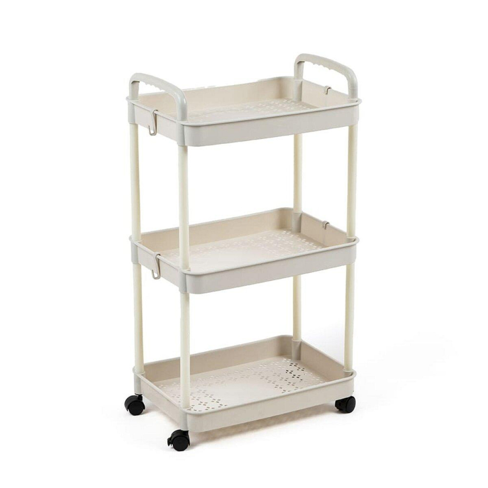Етажерка мобільна триярусна універсальна пластикова 41х25х72см Слонова кістка SW-00002435 Київ - фото 1