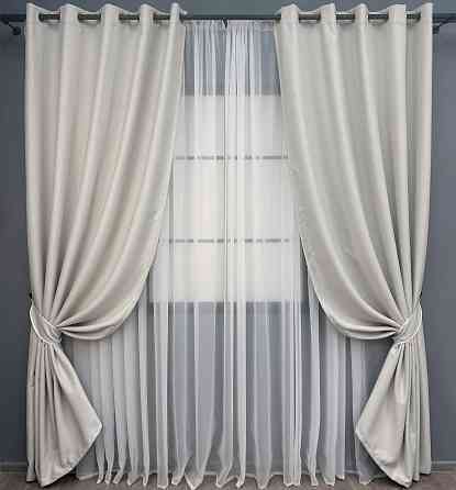 Комплект штор на люверсах VR-Textil Блэкаут двусторонний Scandi № 1903ш Дымчато-белый 150х250 см 2 шт (37-0305) Киев