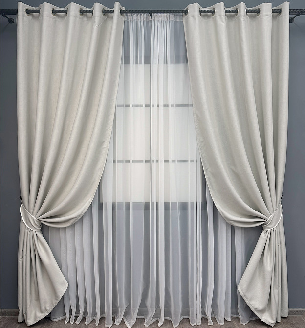 Комплект штор на люверсах VR-Textil Блекаут двосторонній Scandi № 1903ш Димчасто-білий 150х250 см 2 шт (37-0305) Київ - фото 2