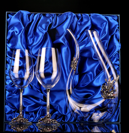 Декантер графин для вина U-подібний 2 келихи з СРІБНИМ метал декором, кристалами ПОДАРУНКОВА УПАКОВКА Кременчук