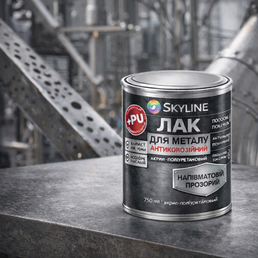 Лак для металу Skyline напівматовий прозорий акрил-поліуретановий антикорозійний без запаху 750 мл Харків - фото 10