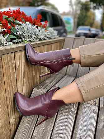 Nivelle Черевики жіночі шкіряні на шпильці 10 см. демісезонні бордові (5249) / Черевики з натур Коломия