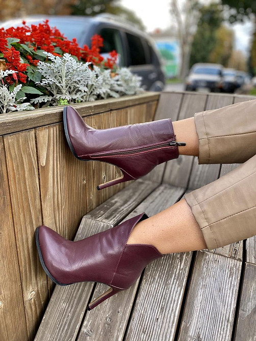 Nivelle Черевики жіночі шкіряні на шпильці 10 см. демісезонні бордові (5249) / Черевики з натур Коломия - фото 4