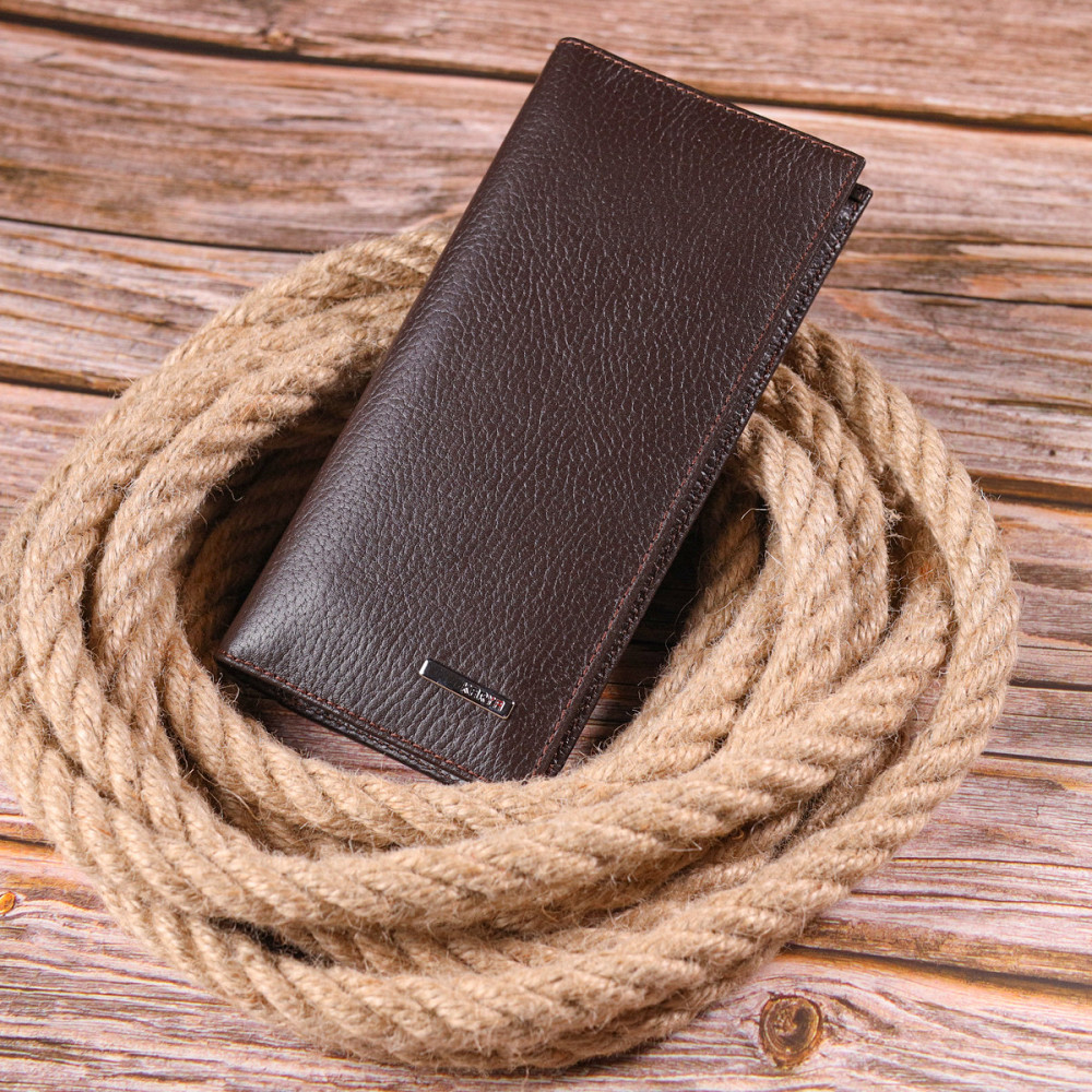 Чудовий вертикальний чоловічий гаманець із натуральної зернистої шкіри KARYA 21437 Коричневий Київ - фото 8