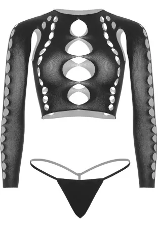 Комплект Leg Avenue Long sleeve crop top & string Black One Size Львов