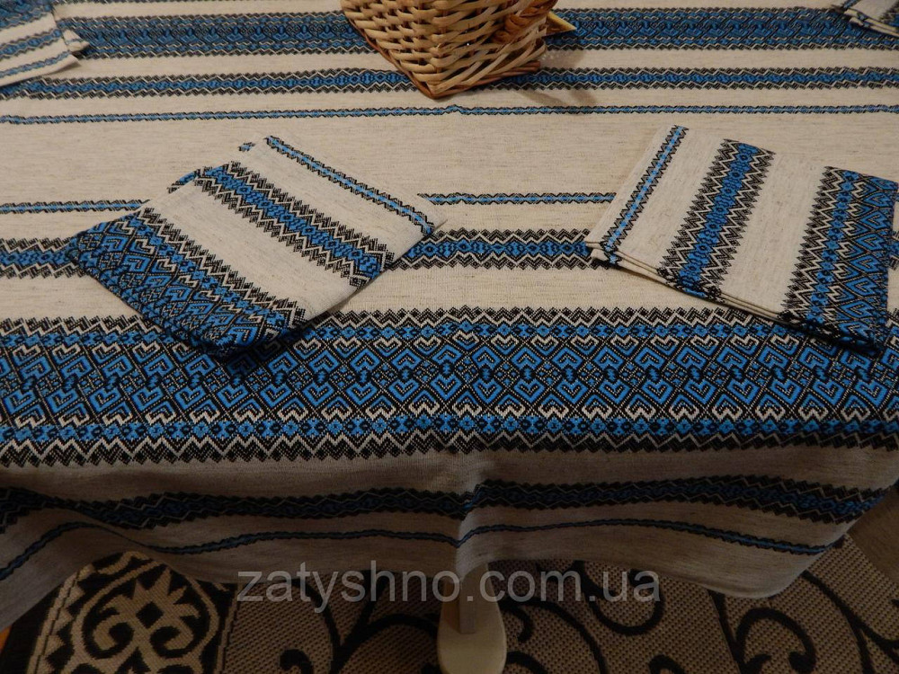 Синя скатертина вишита на льону Київ - фото 7