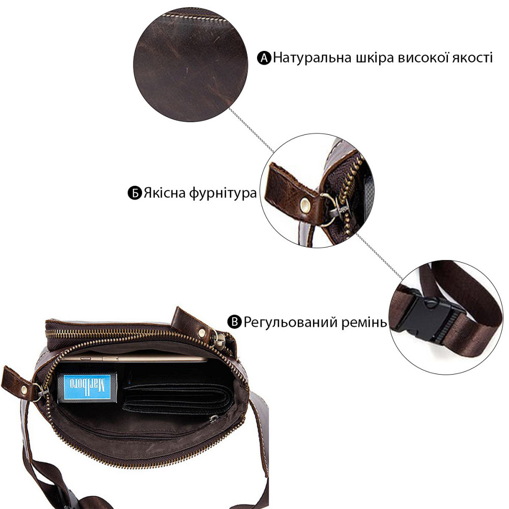 Поясная сумка гладкая Vintage 14738 Коричневая Киев - изображение 4