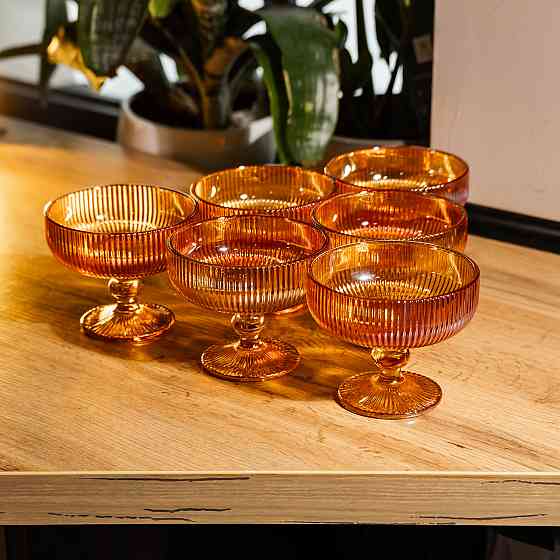 Набір креманок на ніжці 6 штук 340 мл скляні Бурштиновий Yiwu HP-19-212 Коломыя