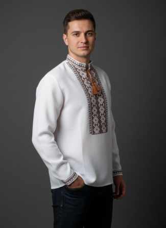 Чоловіча сорочка-вишиванка з коричневим орнаментом Київ