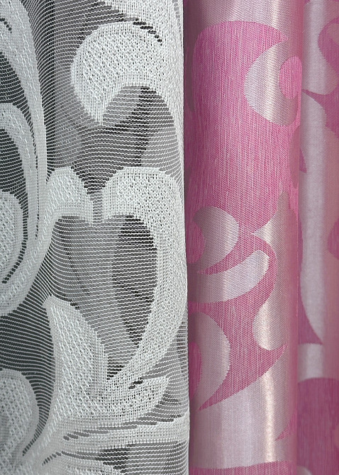 Комплект штор VR-Textil Жаккард Вензель 150х270 2шт и Тюль 500х270 476ш-1147т Розовый с белым 71-102/4 Киев - изображение 5