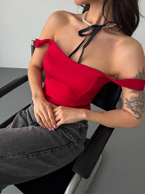 Жіночий стильний романтичний корсет із подвійним матеріалом костюмка Lux Червоний, 42 Одеса - фото 8
