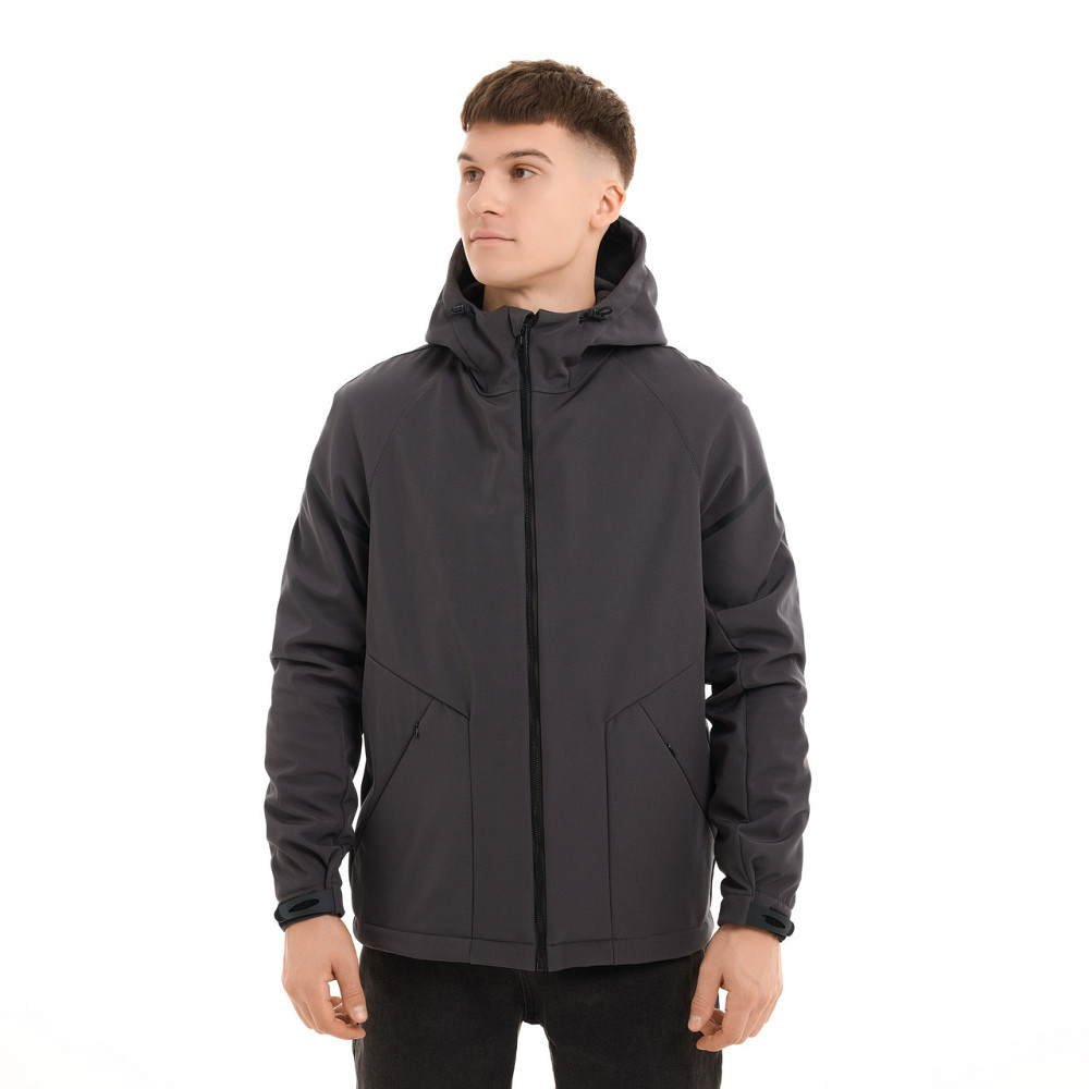 Чоловіча куртка весна осінь демісезонна з капюшоном softshell темно-сіра Победов XL Одеса - фото 2