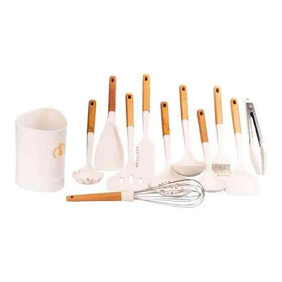 Набір кухонного приладдя на підставці 12 штук з дерев'яною ручкою YRUR9 Київ