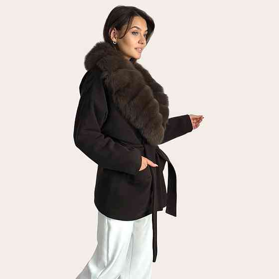 Женское пальто с меховым воротником Шоколадный, 44 Харьков