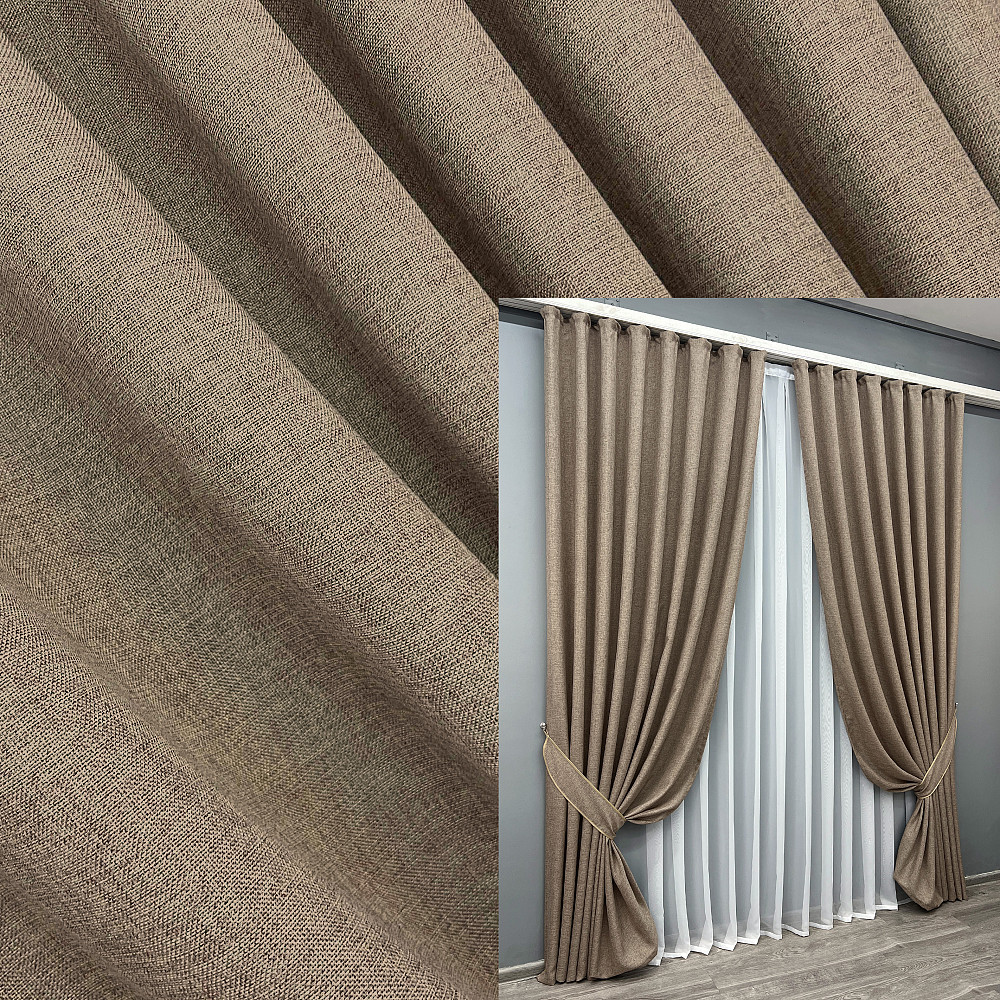 Комплект готовых штор VR-Textil Лен Мешковина № 1921ш Капучино 100х270см 2 шт (31-0016) Киев - изображение 1