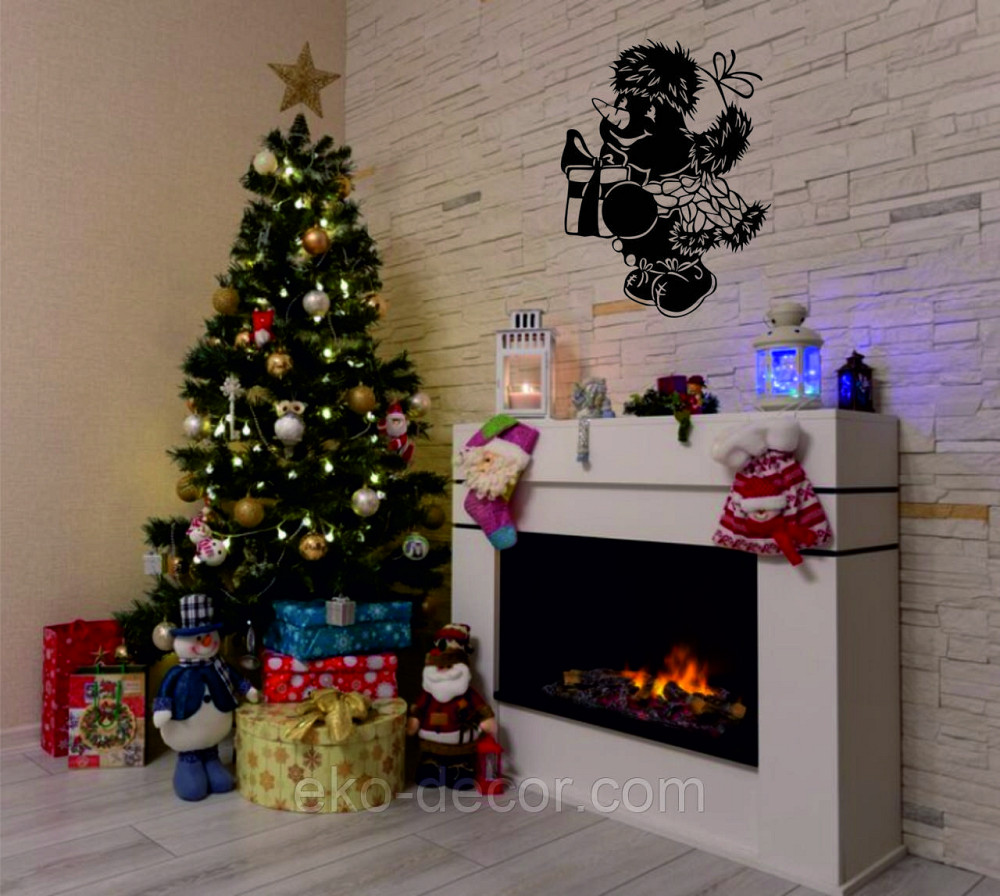 Декоративное настенное Панно «Снеговик», Декор на стену 70*52 см, Черный Киев - изображение 5