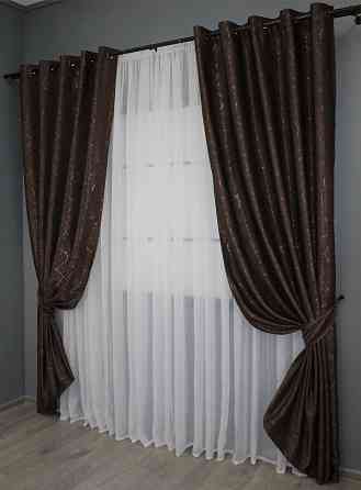Комплект штор на люверсах VR-Textil Лен Саванна № 687ш Венге 150х250 см 2 шт (37-0108) Киев